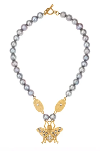 Catherine Necklace - Silver Pearl Bee
