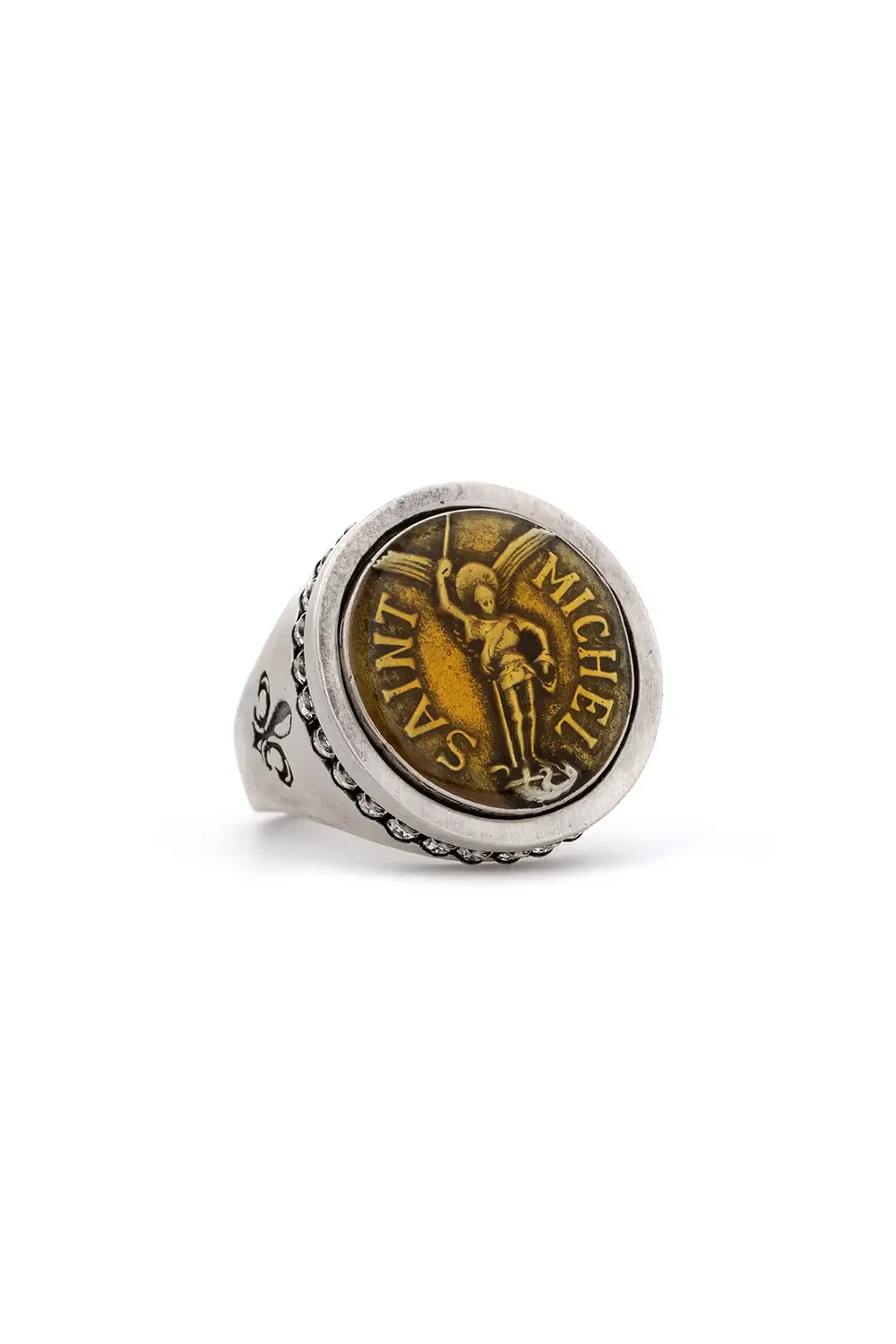 Austrian Crystal Signet Ring - Silver, Saint Michael